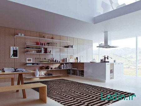 مدل هایی از آشپزخانه های جدید,مدل آشپزخانه به رنگ سفید و طرح چوب